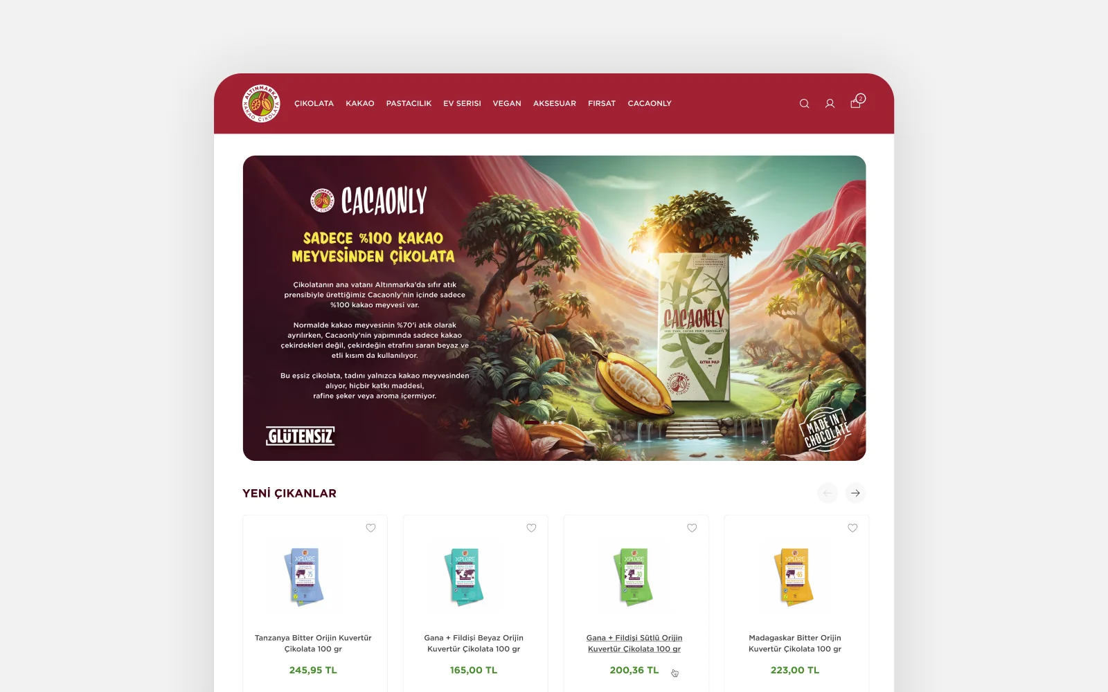 Altınmarka ecommerce homepage and Cacaonly campaign