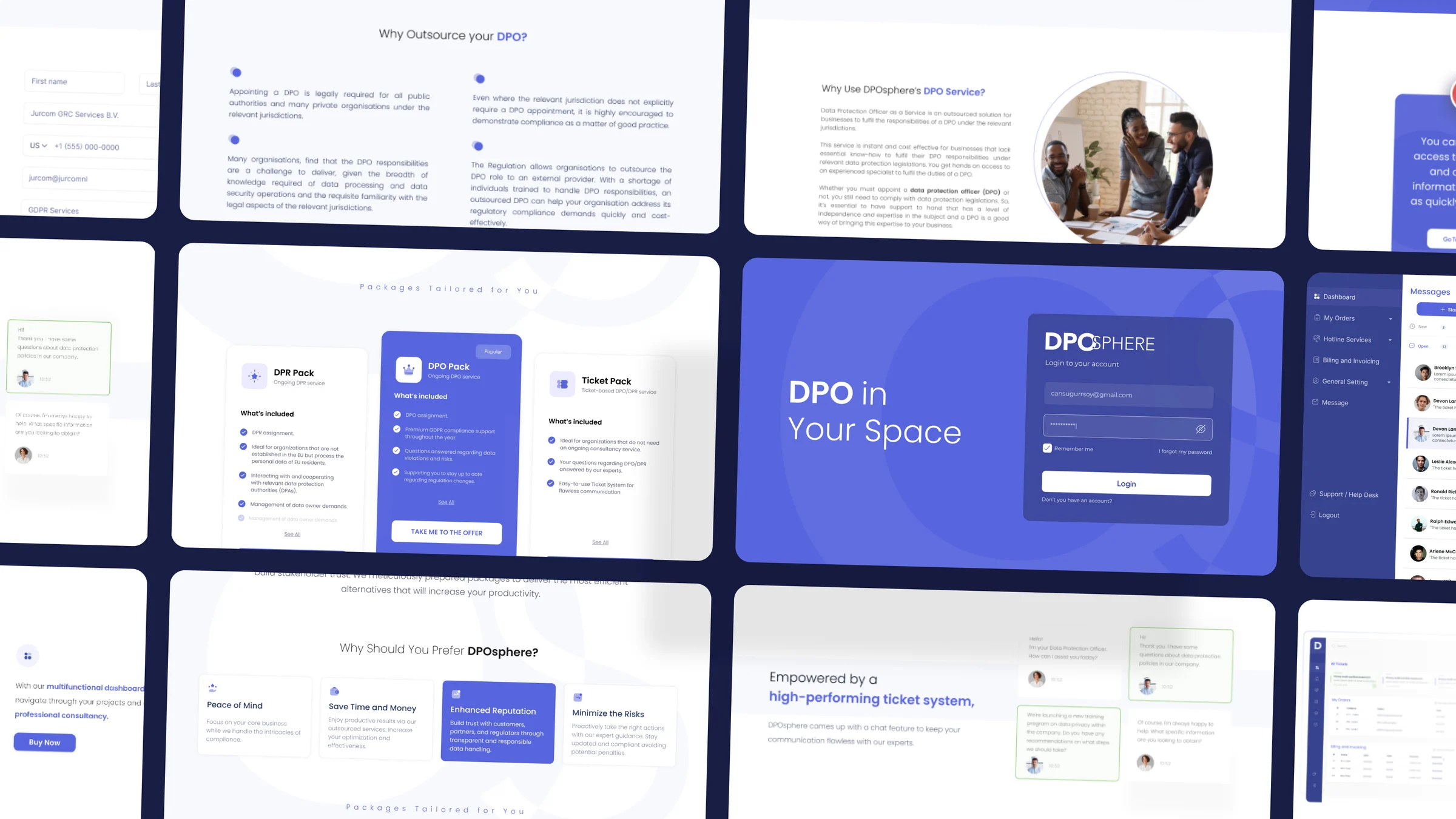 DPOsphere enterprise product screens arranged in a dark blue presentation