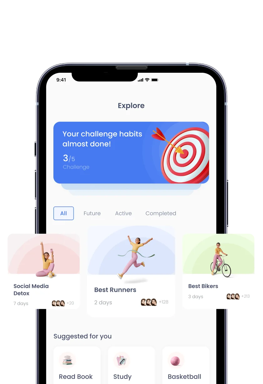Habit challenge mobile app design shot