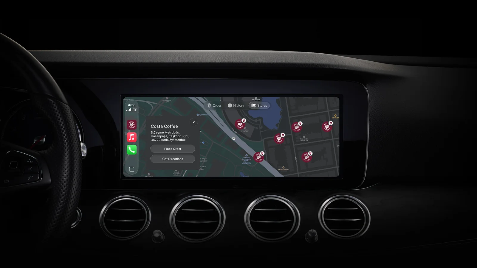 Nearby stores experience displayed on an in-car screen