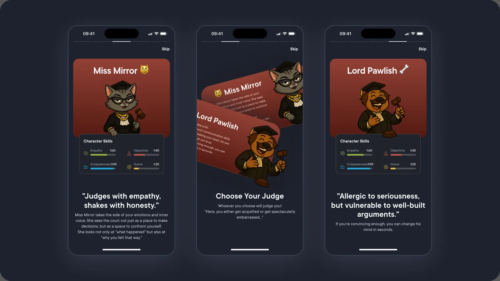 Who is Right judge selection onboarding screens